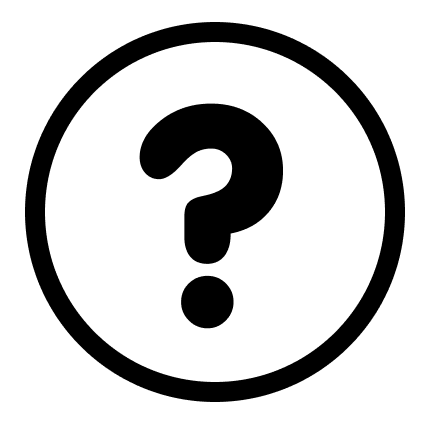 A white circle with black question mark inside.
